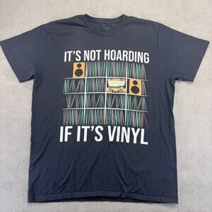 "It's Not Hoarding If It's Vinyl" T-Shirt Men XL Black Cotton Short Sleeve Music